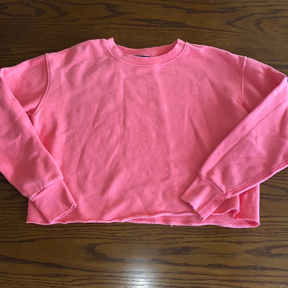 American Eagle Outfitters Pink Cut Off Cropped Crewneck Sweatshirt